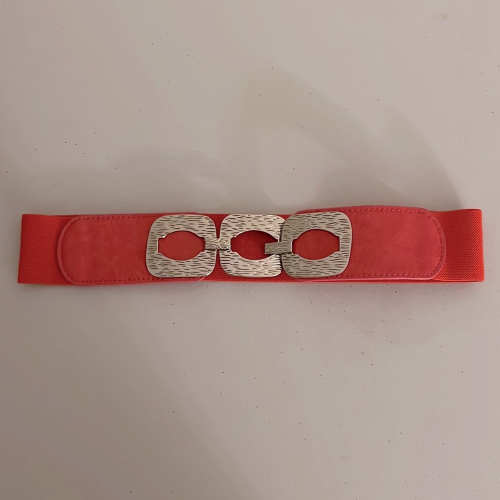 Fashion Pink Coral Stretch Belt with Silver Buckel